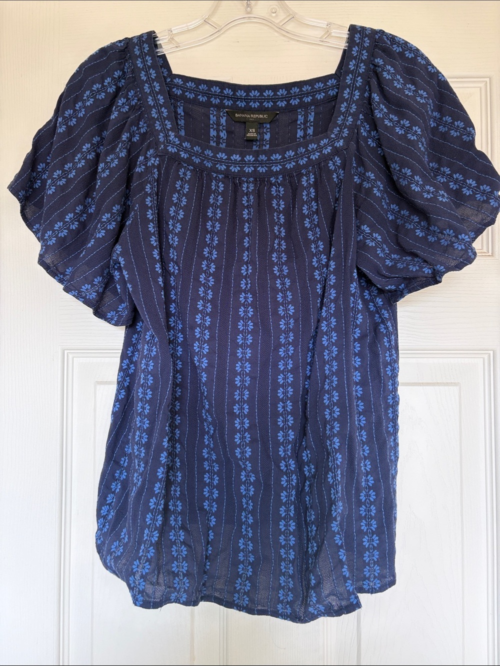 Banana Republic Factory Navy Blue Floral Stripe Peasant Blouse